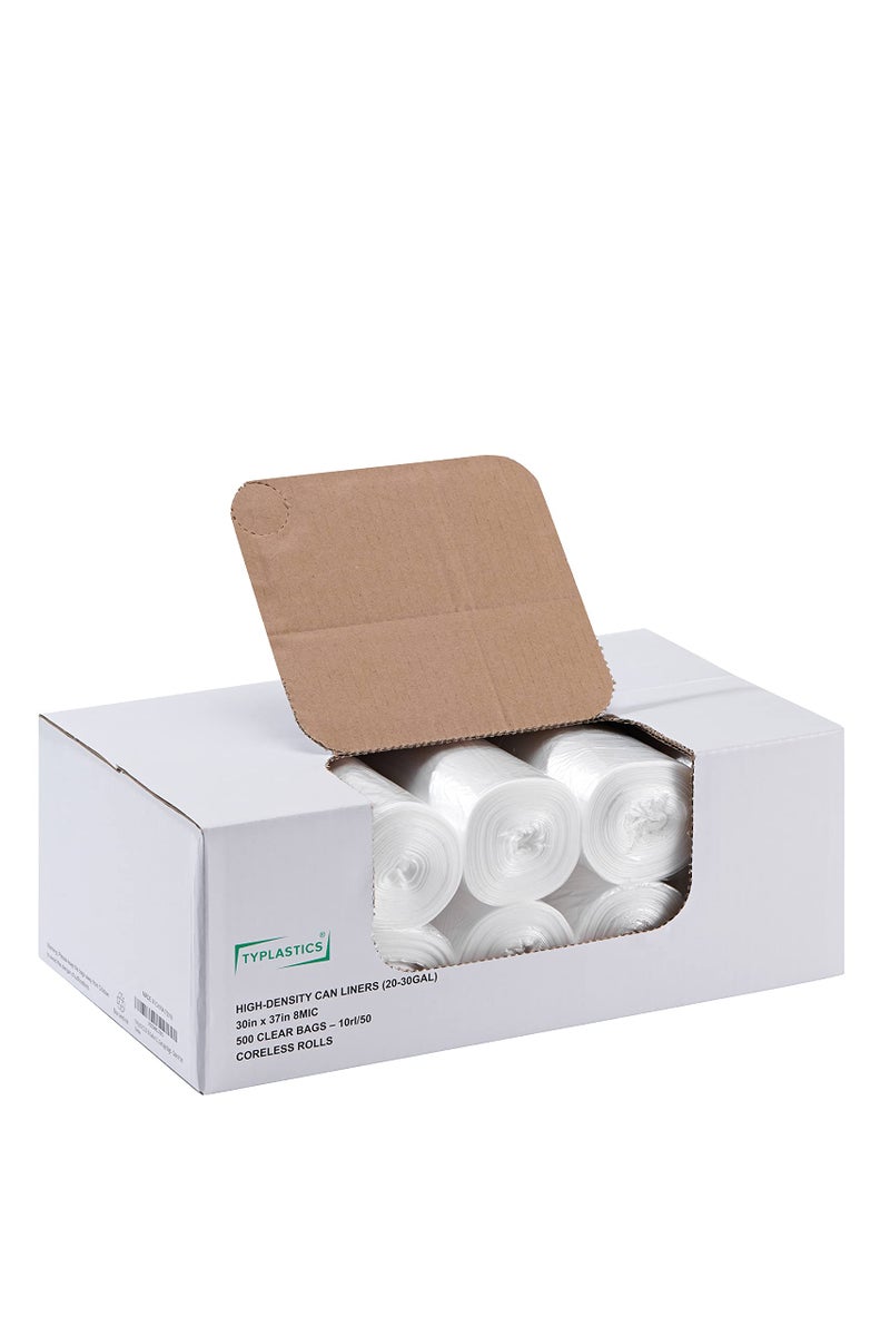 TYPLASTICS 20-30 Gallon Clear Trash Can Liners - 30" x 37" - High Density Garbage Bags - Case of 500 - Multipurpose for Office, Outdoor, Recycling, Industrial and Commercial - Image 1